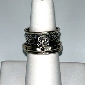 Passage to Israel Sterling Silver Black Spinel Spinner Anxiety Fidget Ring Boho